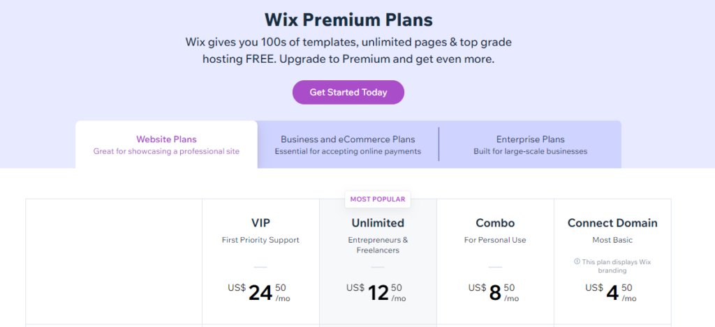 Wix 定价计划