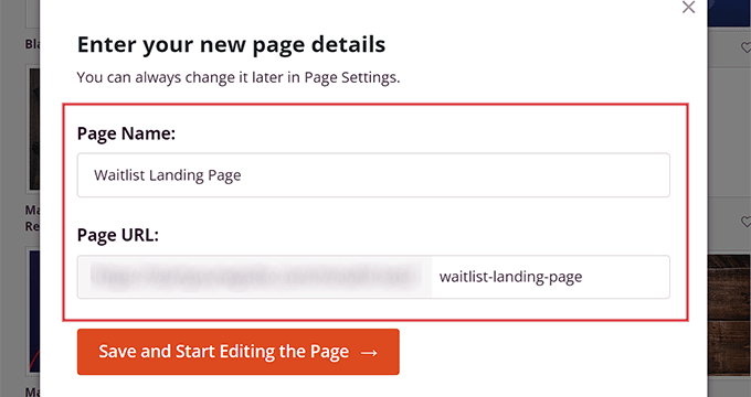 Enter waitlist page details