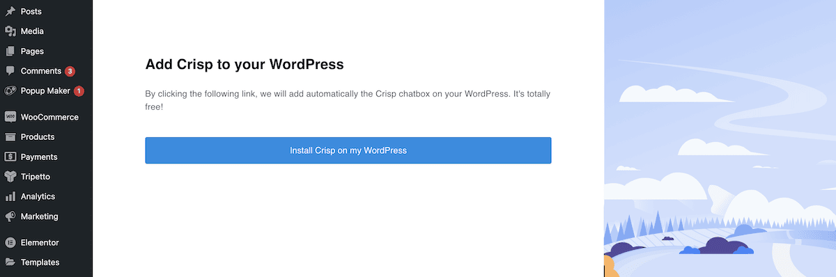 O assistente do WordPress que ajuda você a instalar o Crisp no WordPress.