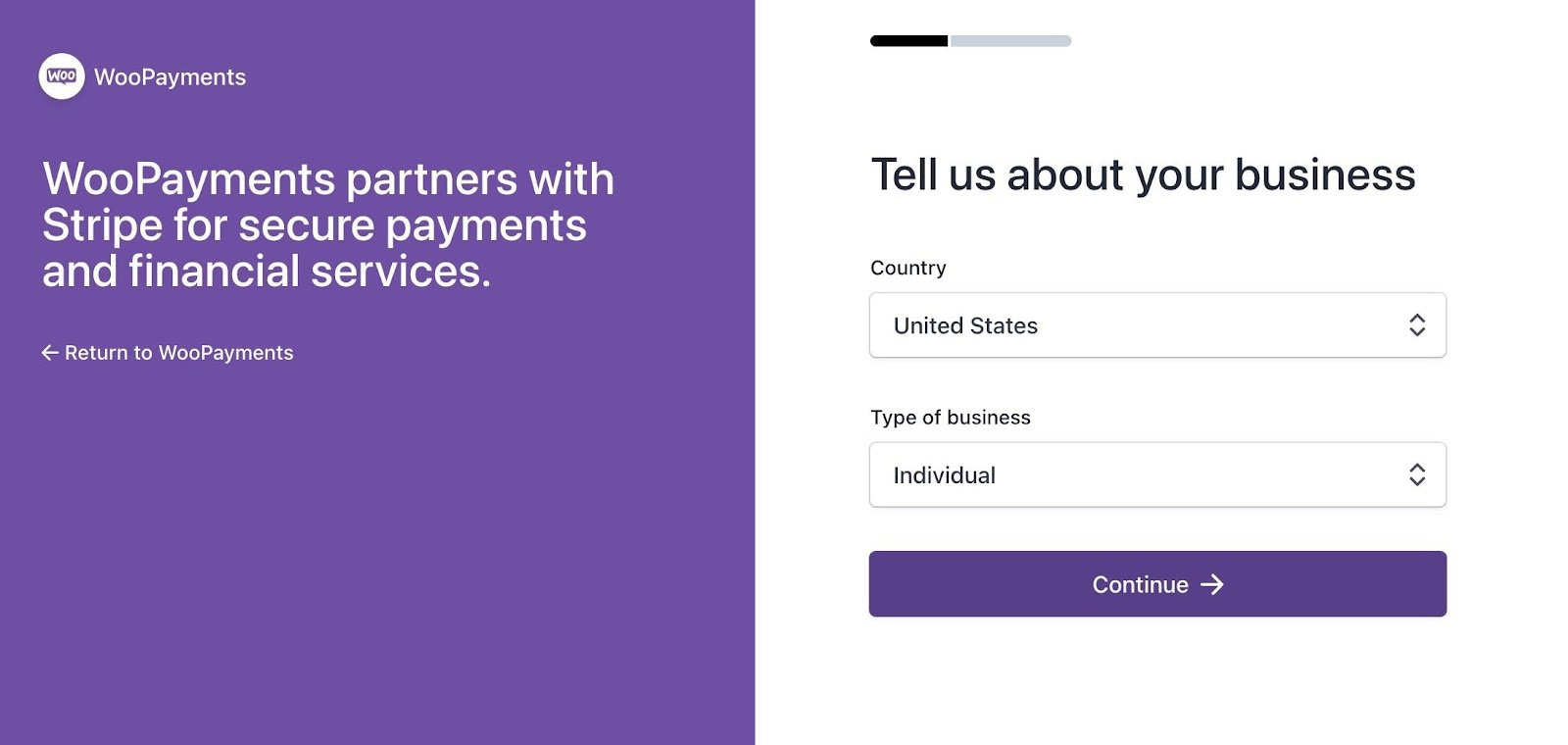 Расскажите WooCommerce Payments о своем бизнесе.