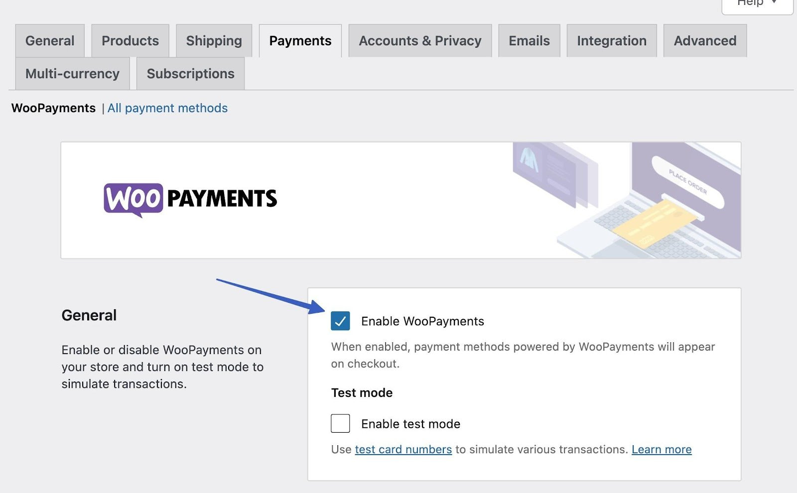 WooCommerce Payments をオンにして設定する方法。