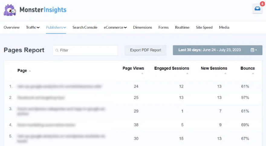 Rapporto MonsterInsights