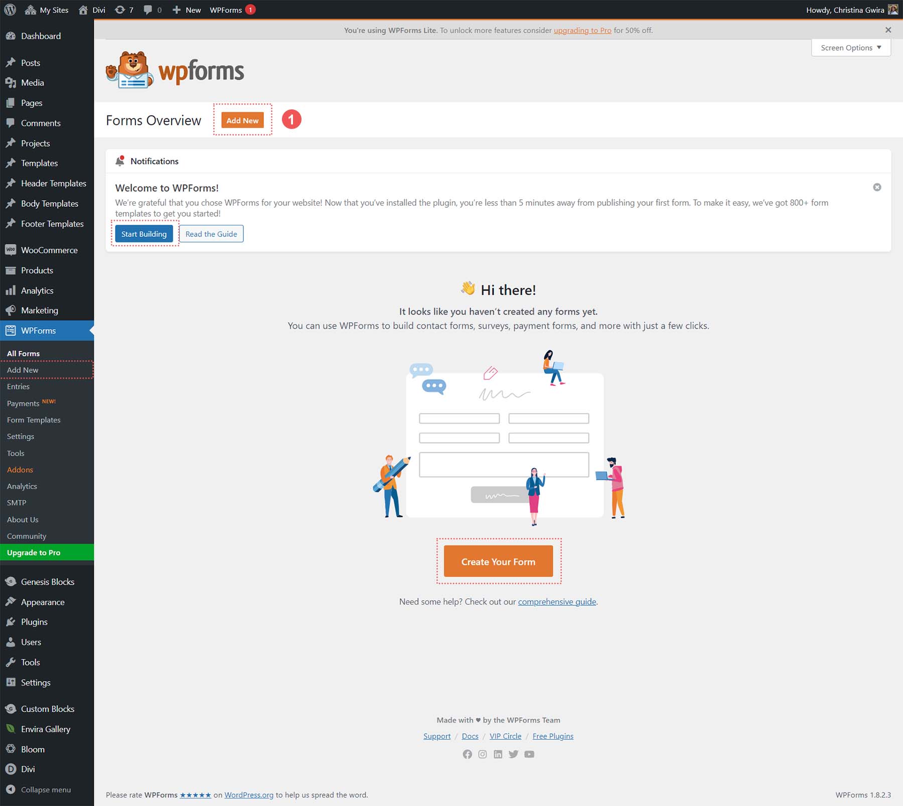 Crearea unui formular nou din tabloul de bord WPForms