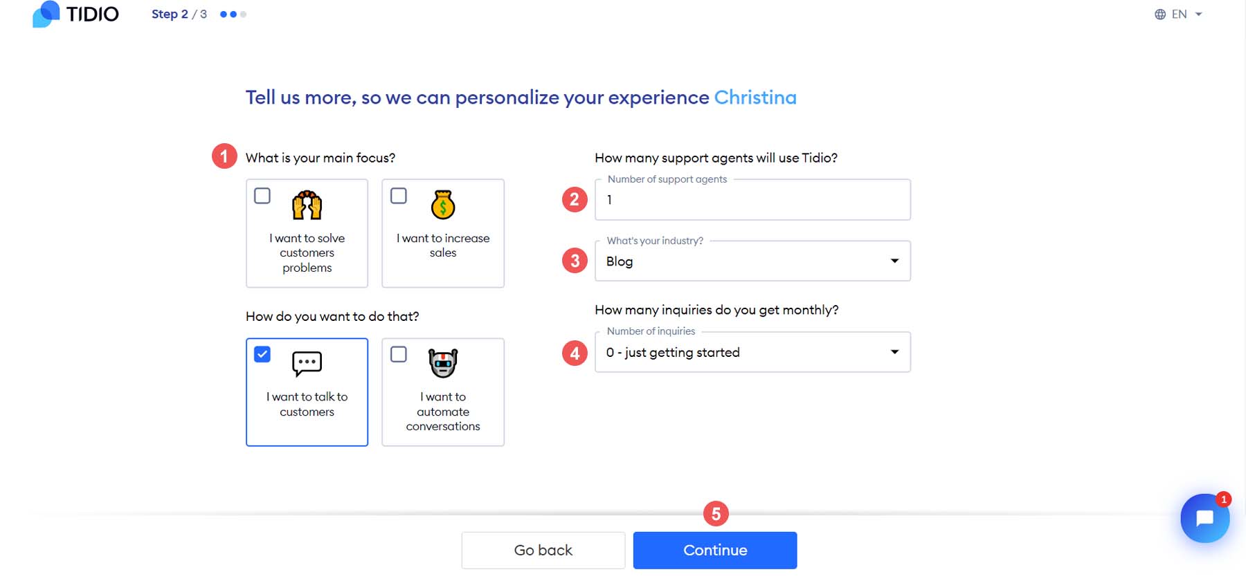 Personaliza tu experiencia Tidio