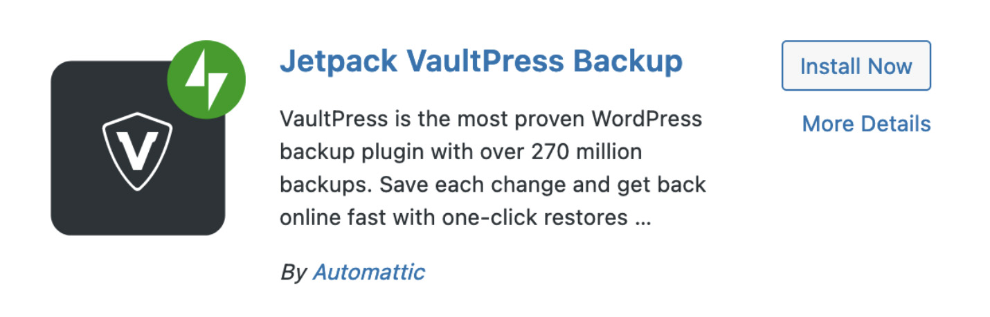 Sauvegarde Jetpack VaultPress dans le référentiel de plugins WordPress