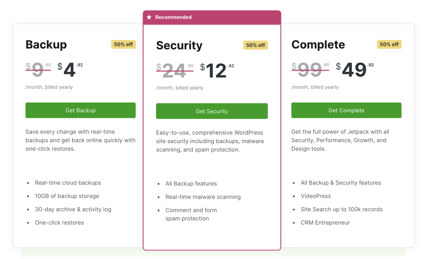 Tarification - choisissez un plan VaultPress Backup en fonction des besoins de votre site.