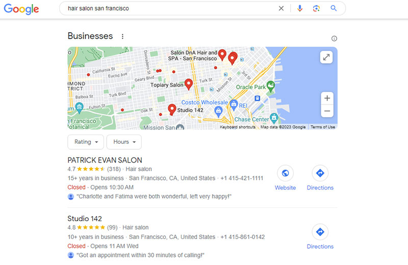 salon de coiffure san francisco google SERP