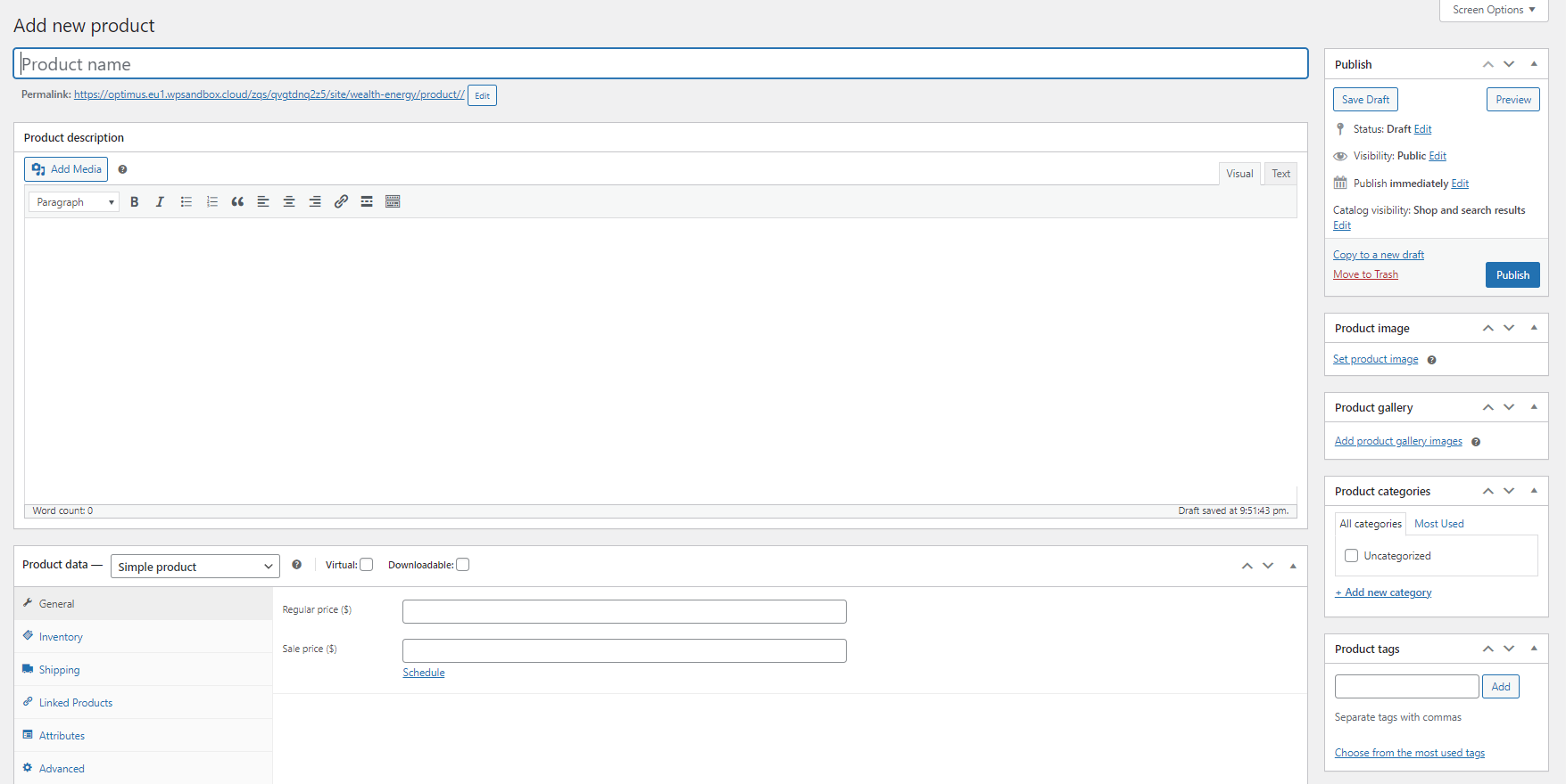 Configuration du produit WooCommerce.