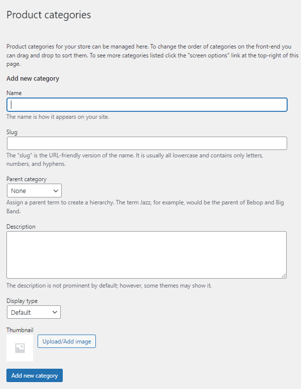 Categoriile WooCommerce.