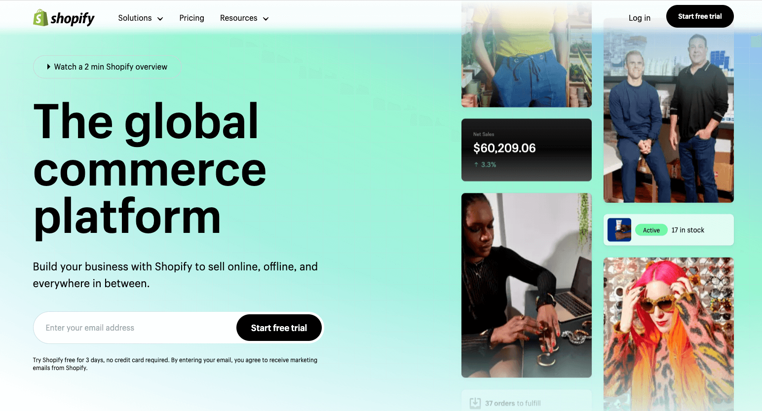 Home page di Shopify.