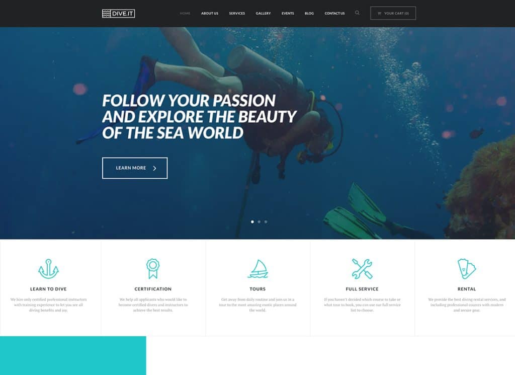 Bucear | Tema de WordPress para escuelas de buceo, viajes y aventuras en el mar