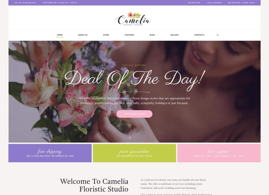 Camelia — тема WordPress для цветочной студии для флористов