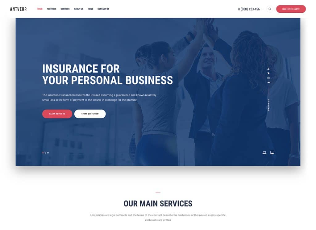 Antverp – Thème WordPress pour l’assurance et le conseil financier