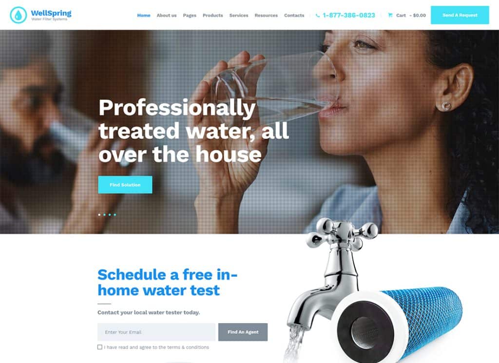 WellSpring - Tema WordPress per filtri Aqua e distribuzione di acqua potabile