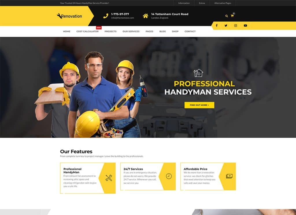 Renovación: servicio de reparación, mantenimiento del hogar Elementor WP Theme