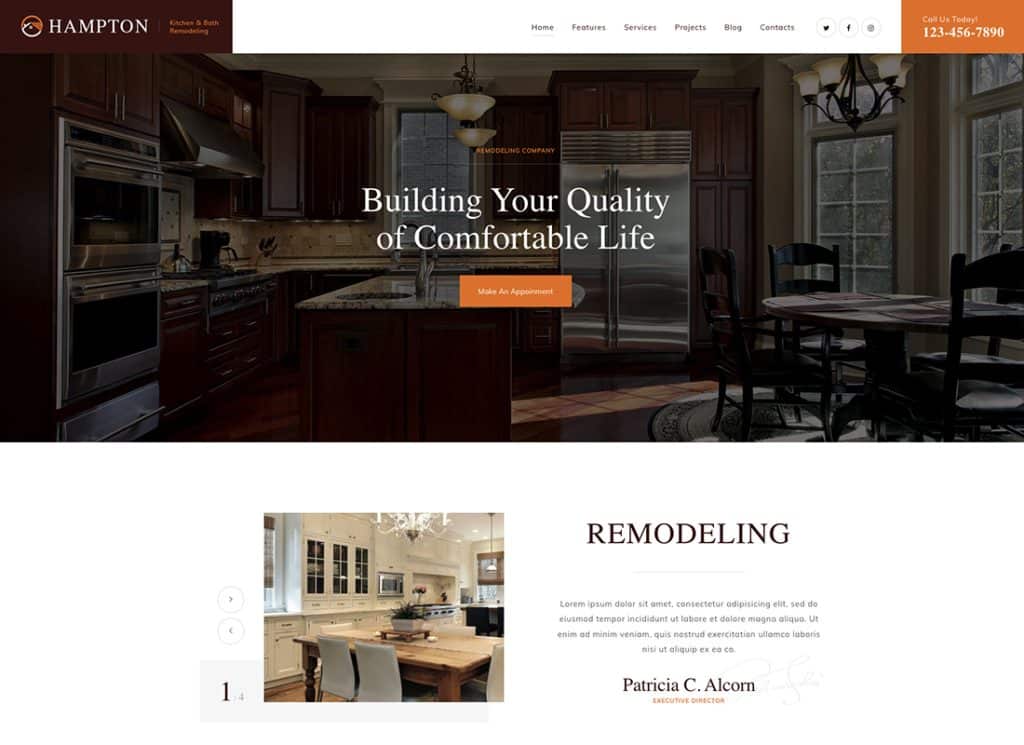 Hampton - Tema WordPress de design e reforma de casas