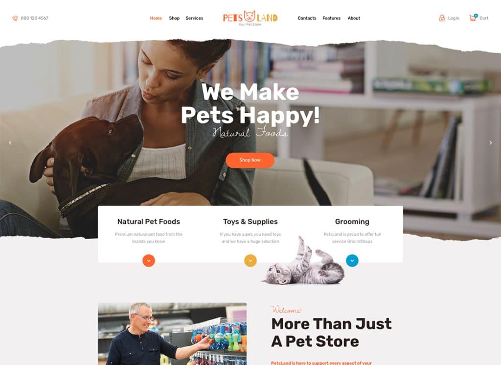 Pets Land - Evcil Hayvan Mağazası ve Veteriner WordPress Teması