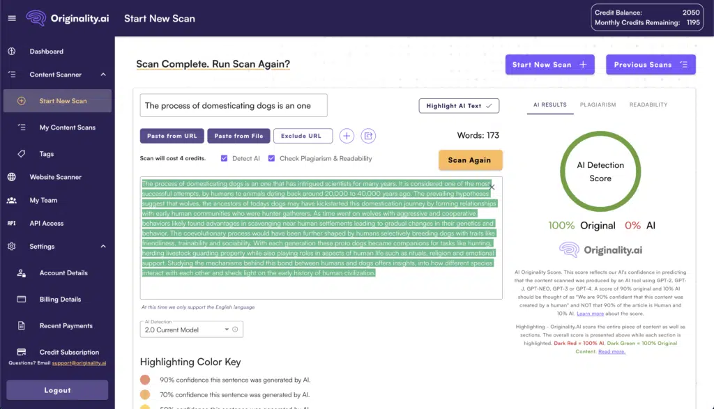 nedetectabil ai scor de originalitate