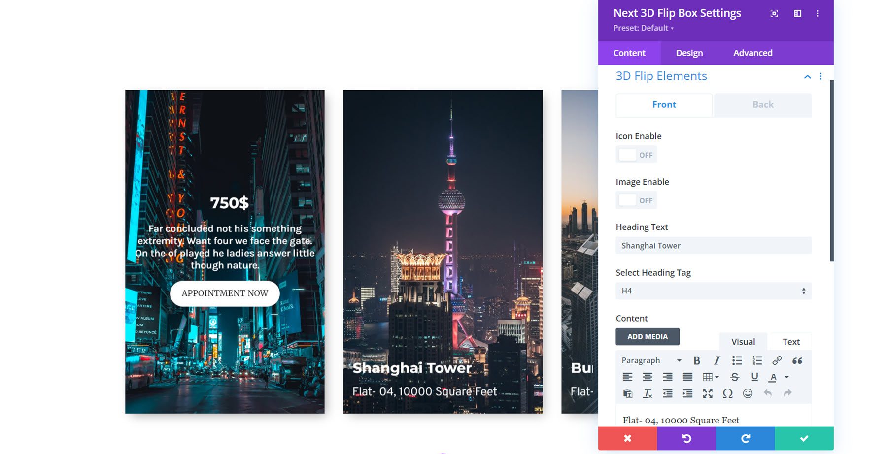 Divi Essential 3D 翻转盒设置