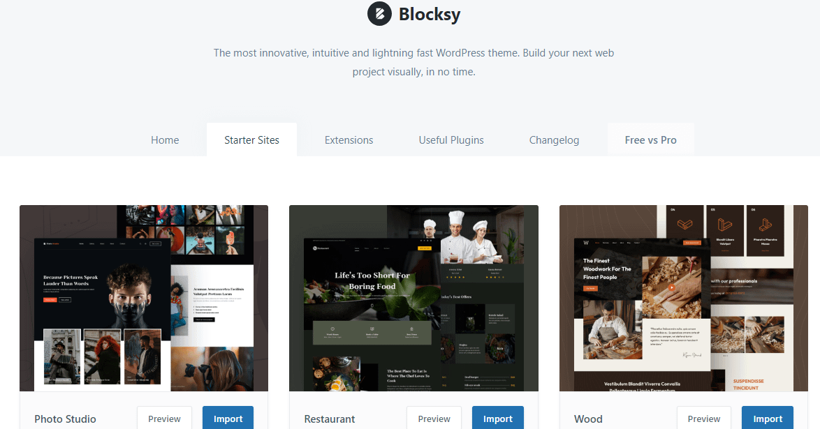 시작 사이트 옵션에 대한 Blocksy 테마 검토.