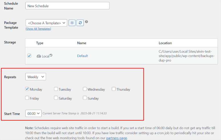 duplicator schedule backup