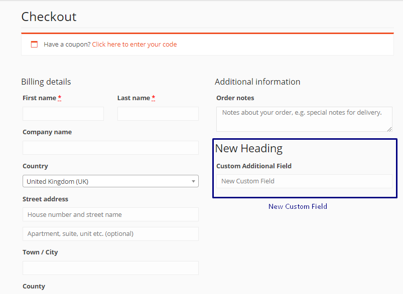 На этом изображении показано дополнительное поле на странице оформления заказа WooCommerce.