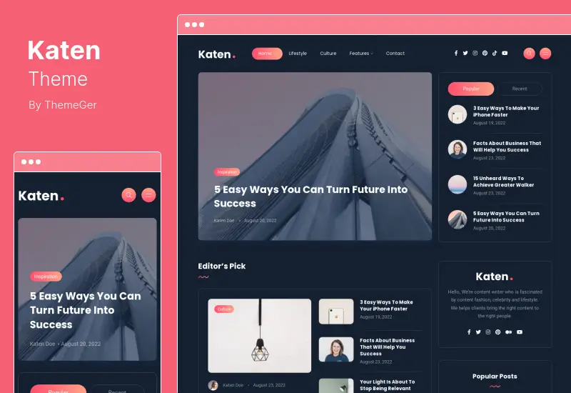 ธีม Katen - ธีม WordPress ของบล็อกและนิตยสาร