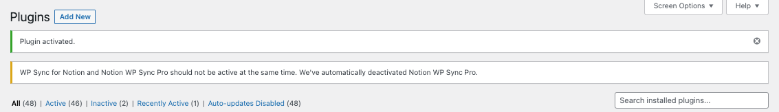 Error de instalación de Notions WP Sync Pro+