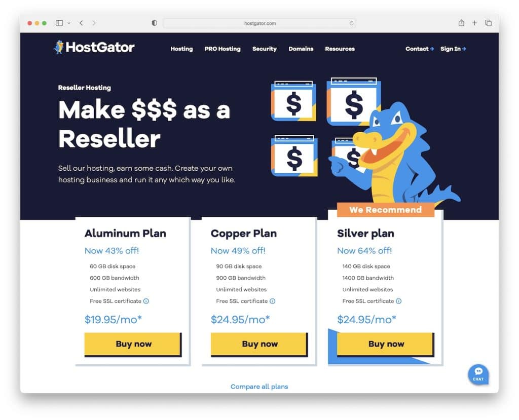 hosting di rivenditori hostgator