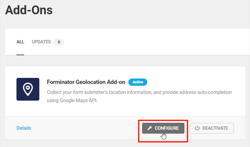 Complementos de Formoinator - Geolocalización - Botón Configurar resaltado.