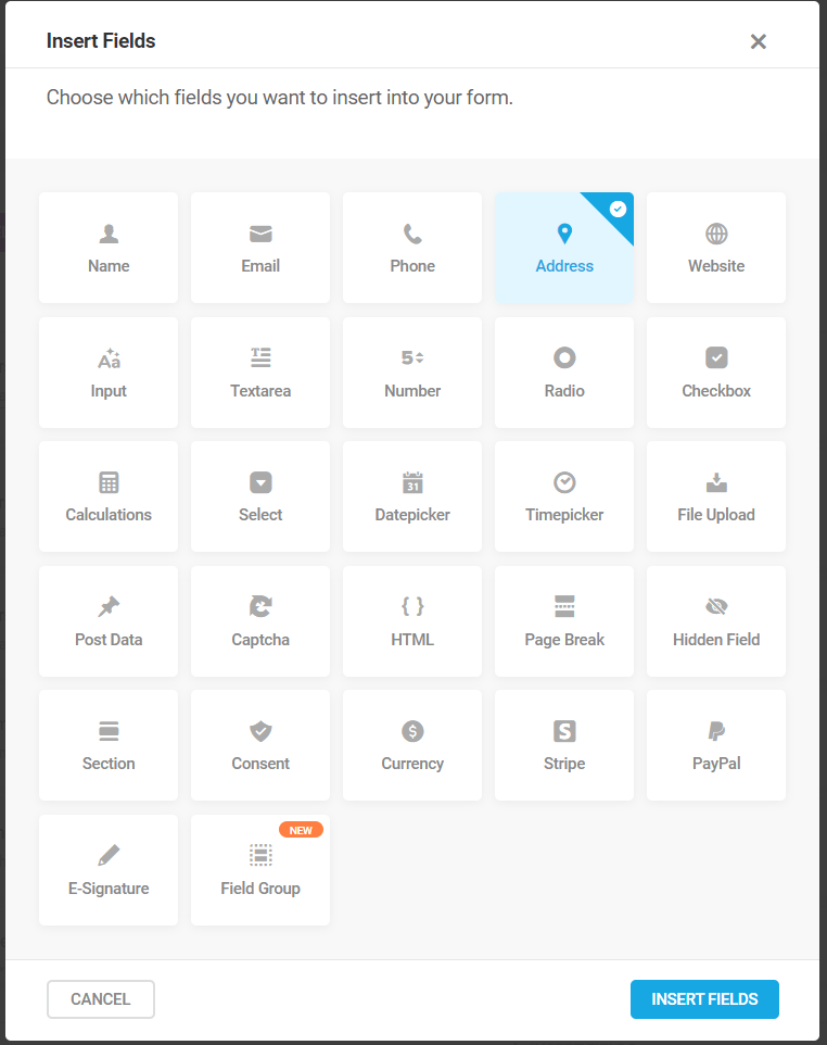 Selector de campos de formulario de Forminator