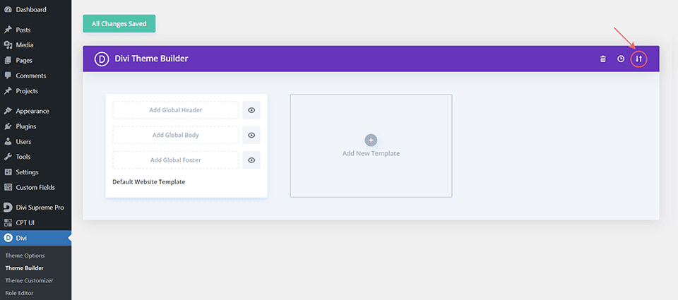 Importarea aspectului antetului și subsolului în Divi Theme Buidler