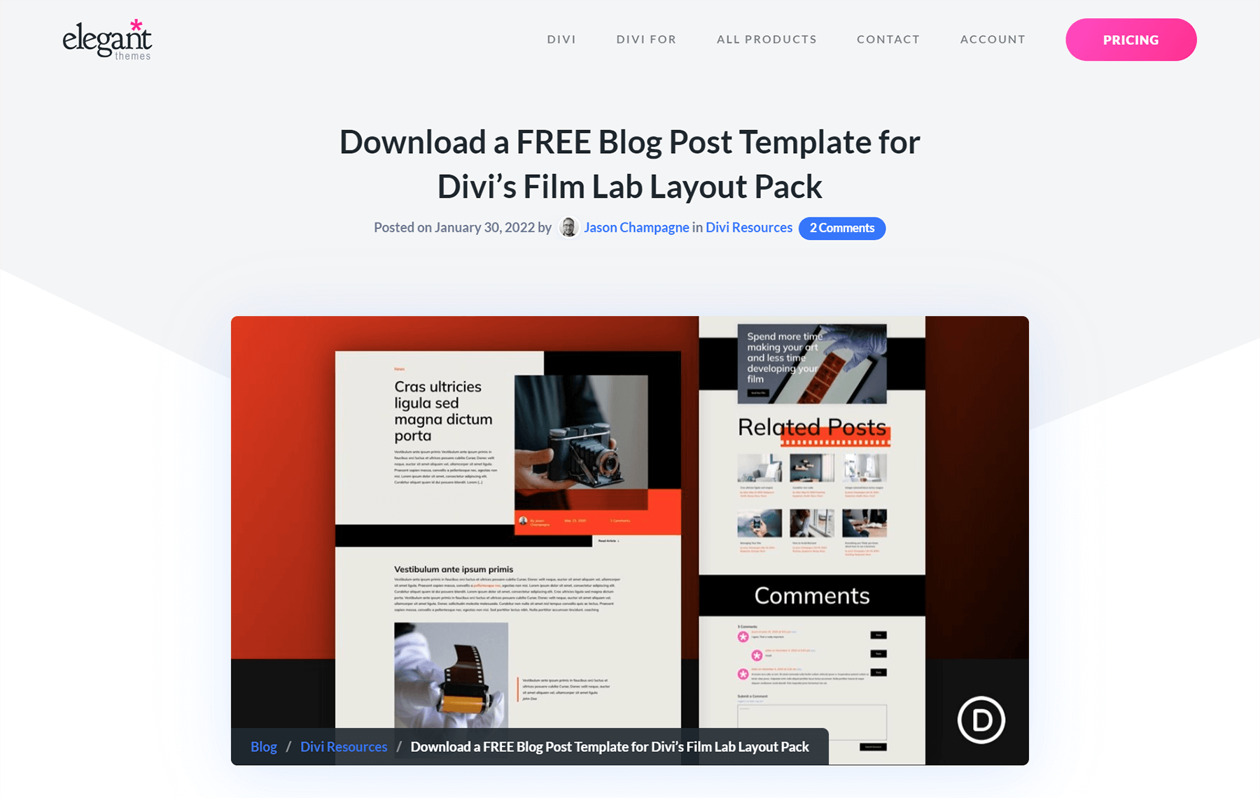 从 Divi 博客下载 Film Lab 博客帖子模板