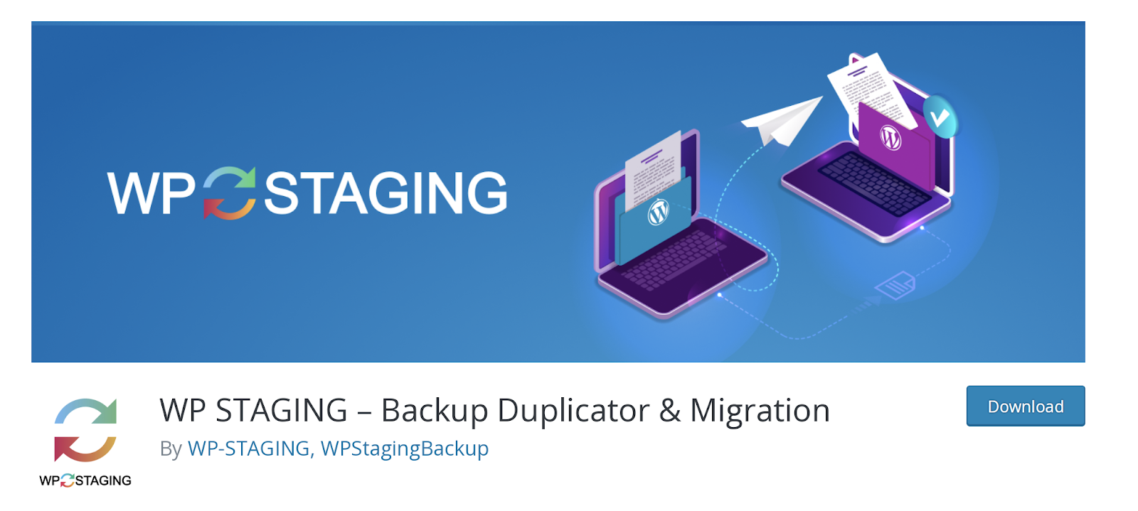 WP Staging - Backup, Duplicator, Migrare. Descărcați din depozitul de pluginuri.