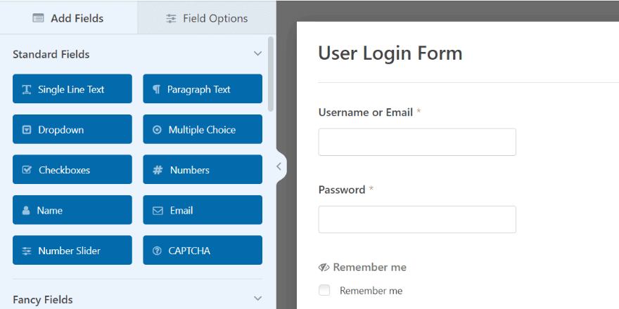 Formulario de inicio de sesión de usuario de WPForms