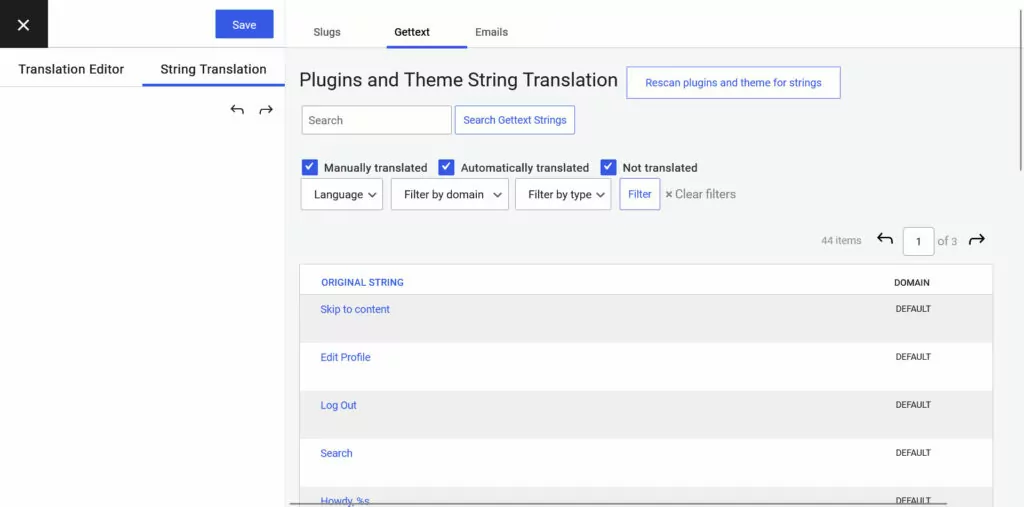 traduzione di stringhe Translatepress