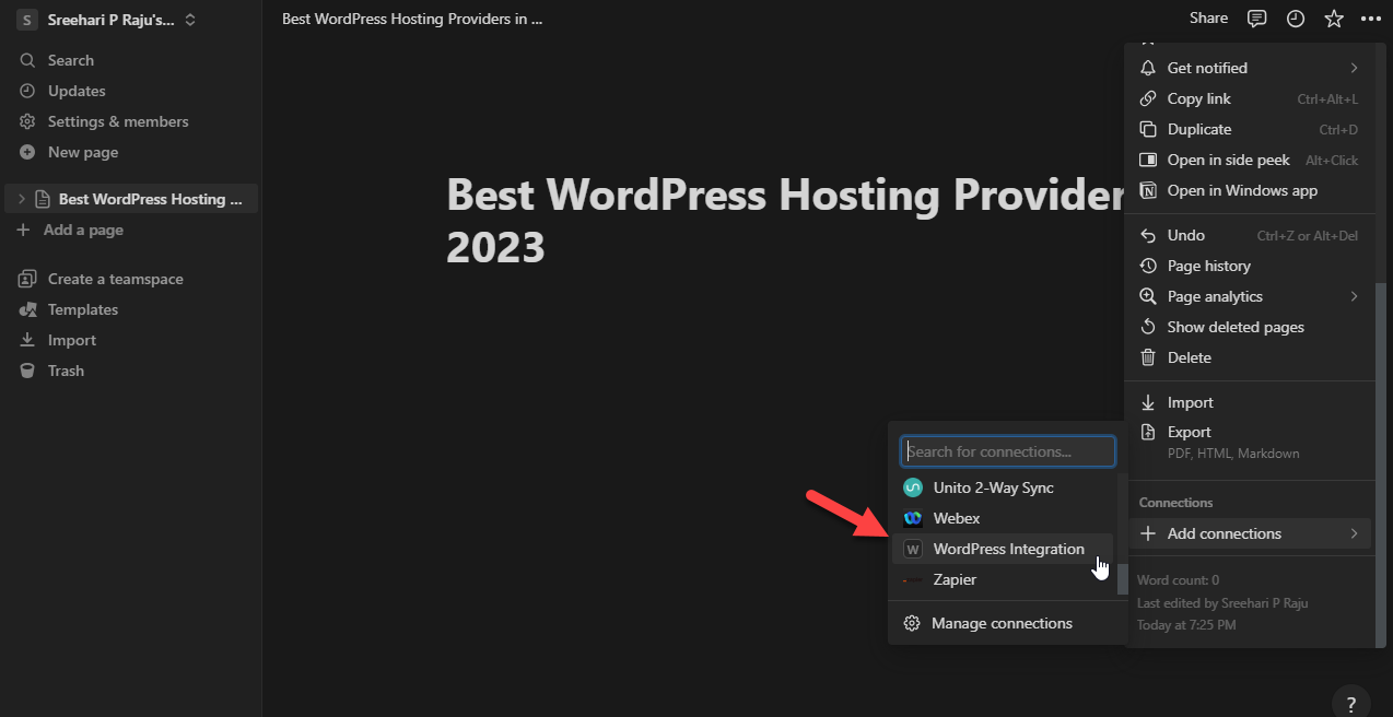 การเชื่อมต่อการรวม WordPress