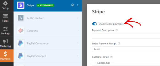 Enable Stripe payments