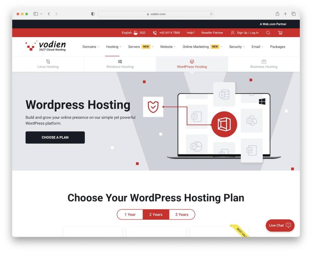 vodien wordpress hosting în singapore