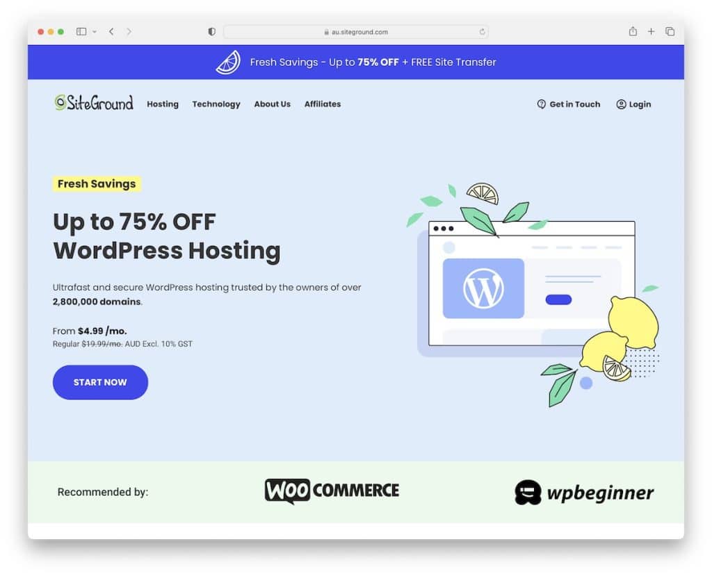 Siteground WordPress хостинг в Австралии
