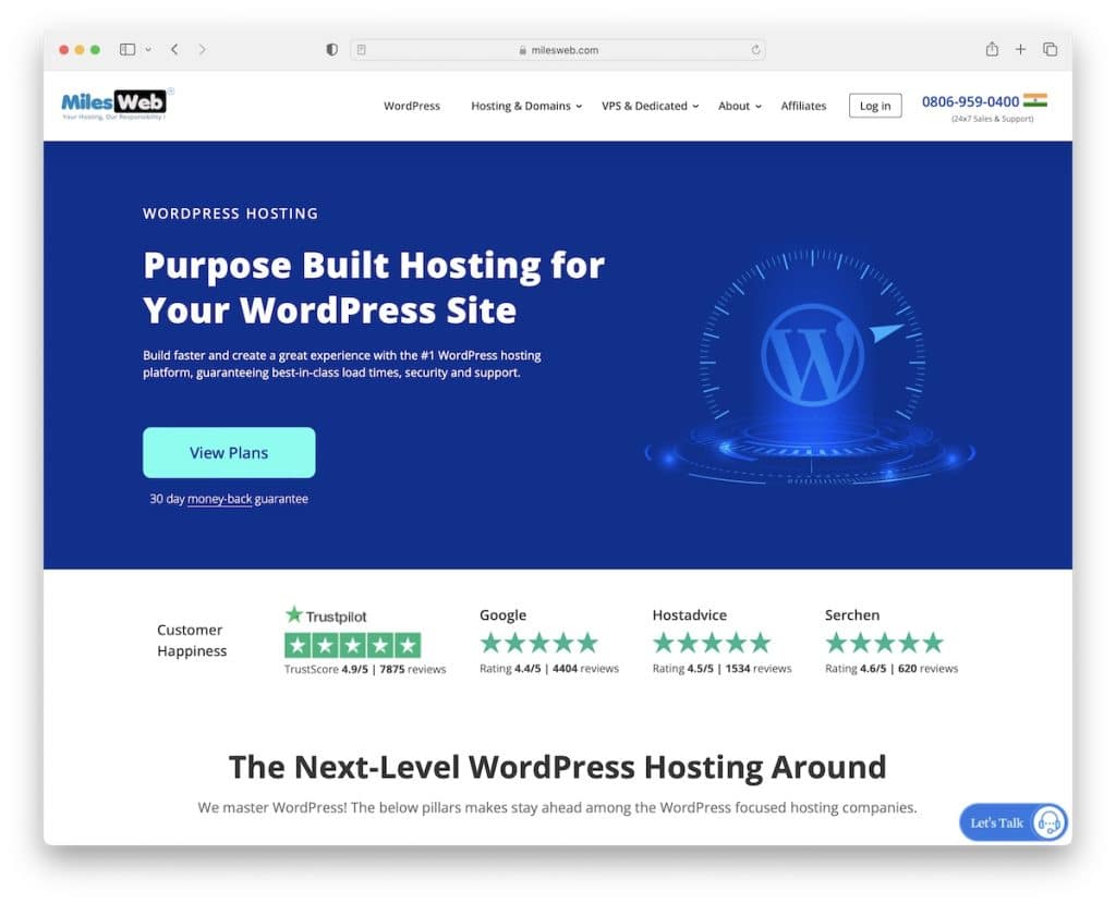 Hosting wordpress milesweb in India