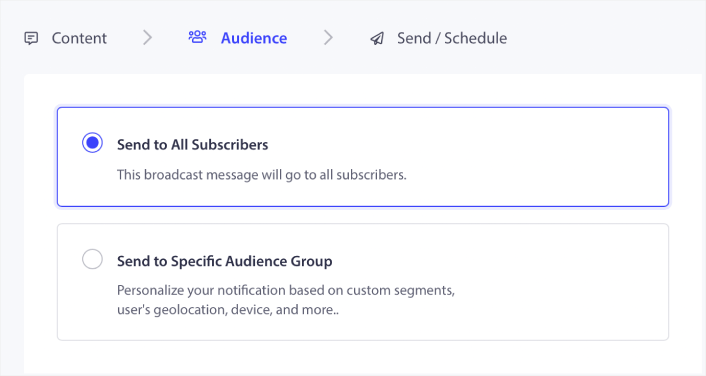 Sélectionnez l'audience des notifications push