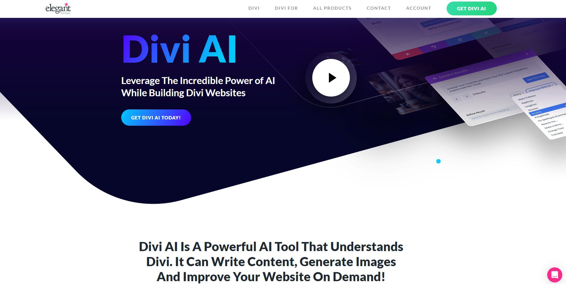 สุดยอดนักเขียนเนื้อหา WordPress - ส่วนฮีโร่ Divi AI