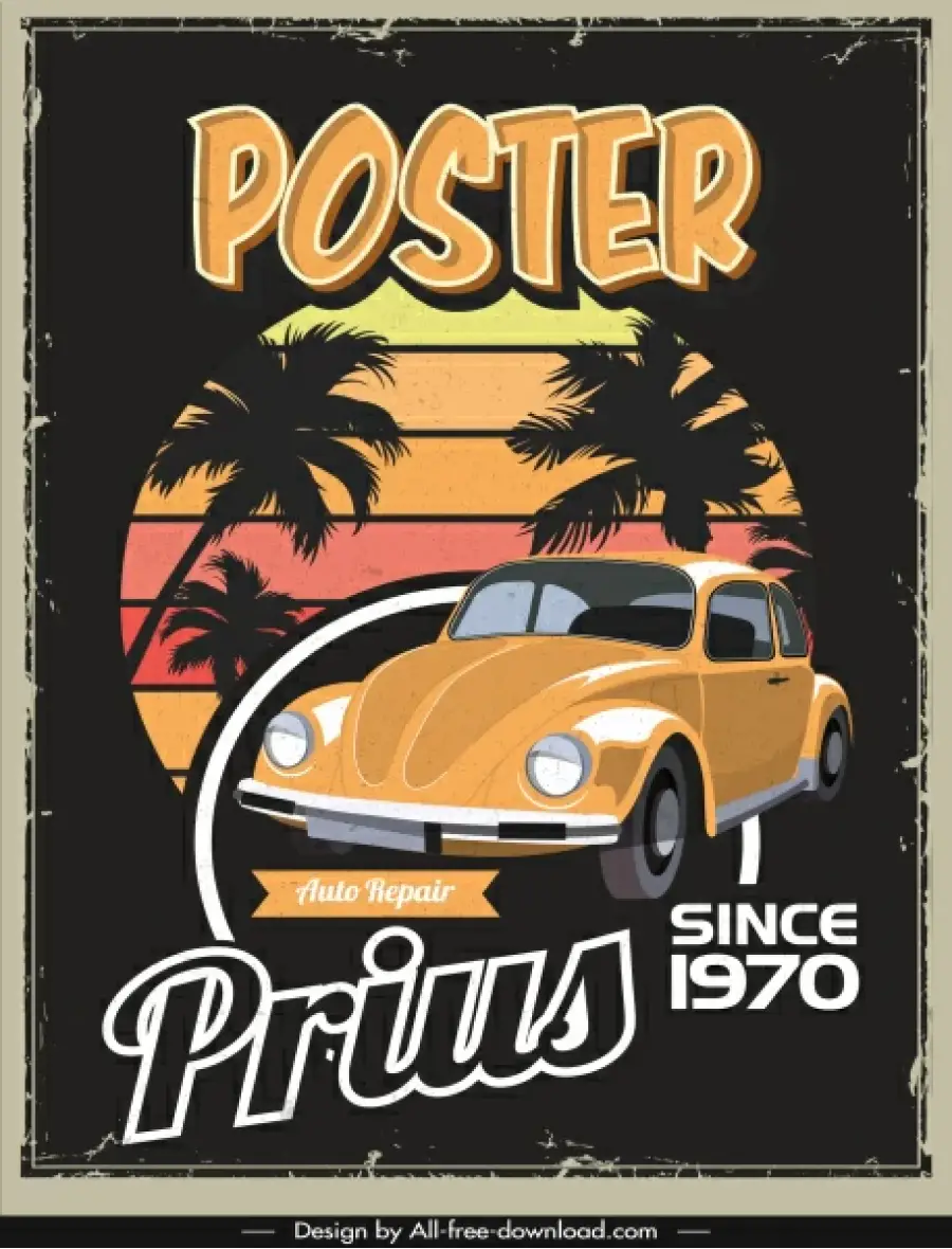 Modèle d'affiche de voiture décor vintage coloré design sombre -