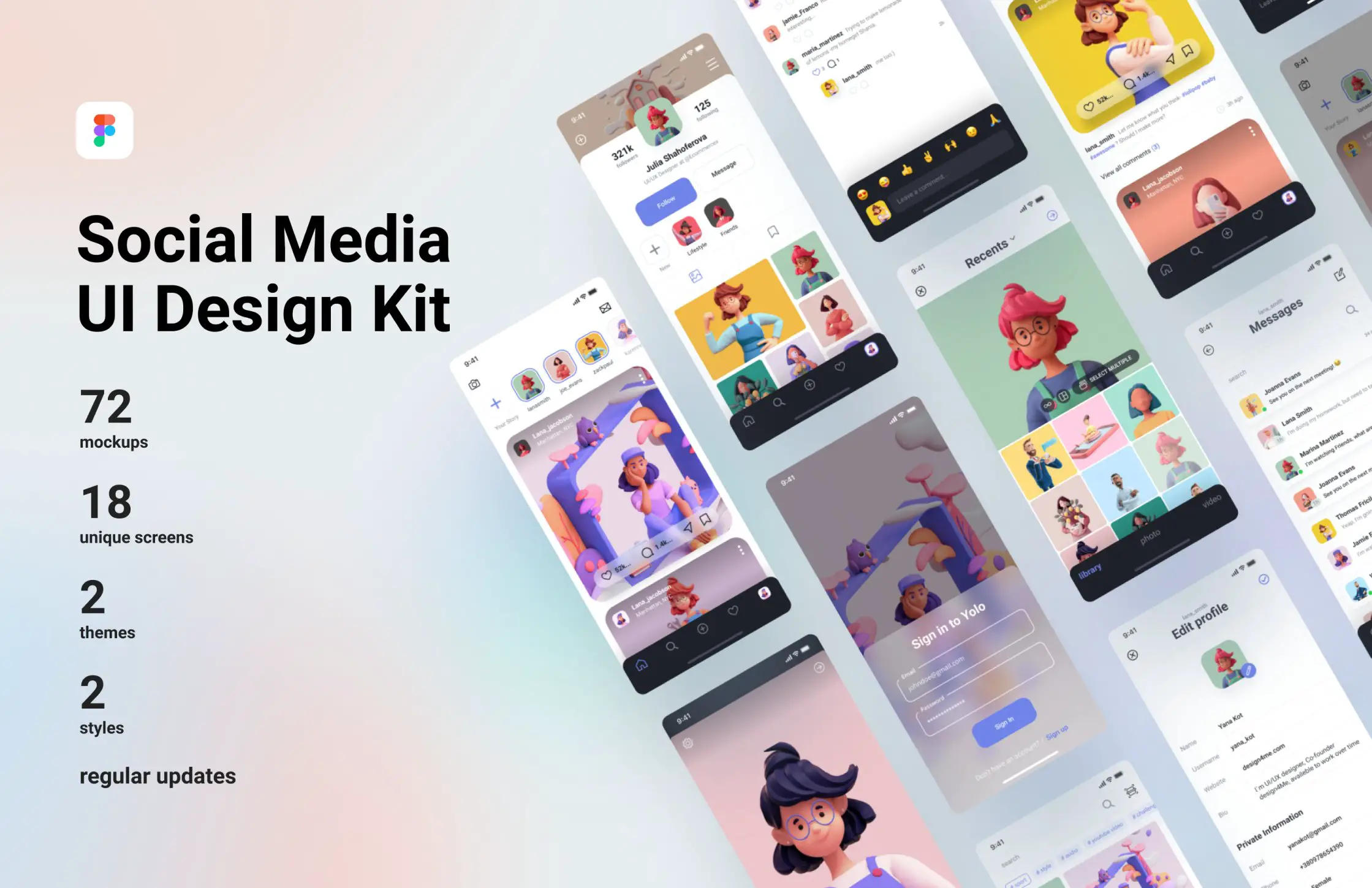 Kit interfaccia utente per social media (per Figma) -