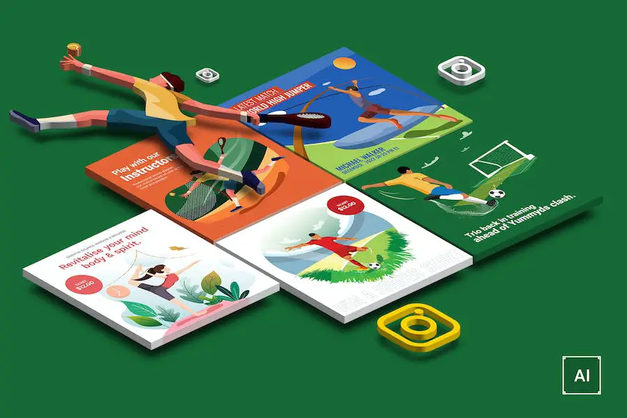 Plantilla de Illustrator para publicaciones de Instagram de Sport Club -