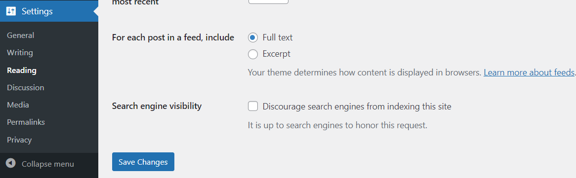 Desalentar la configuración de indexación de WordPress