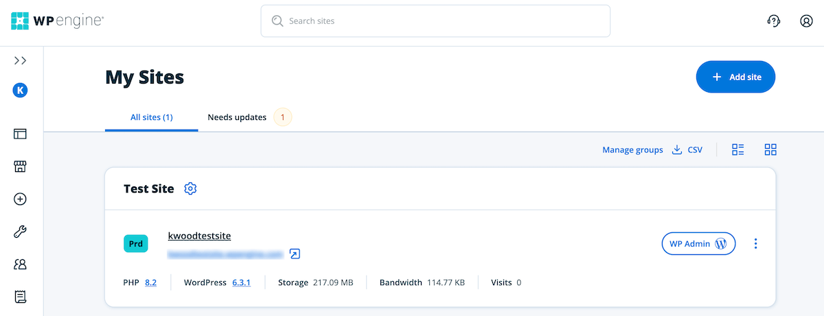 Painel de hospedagem WP Engine