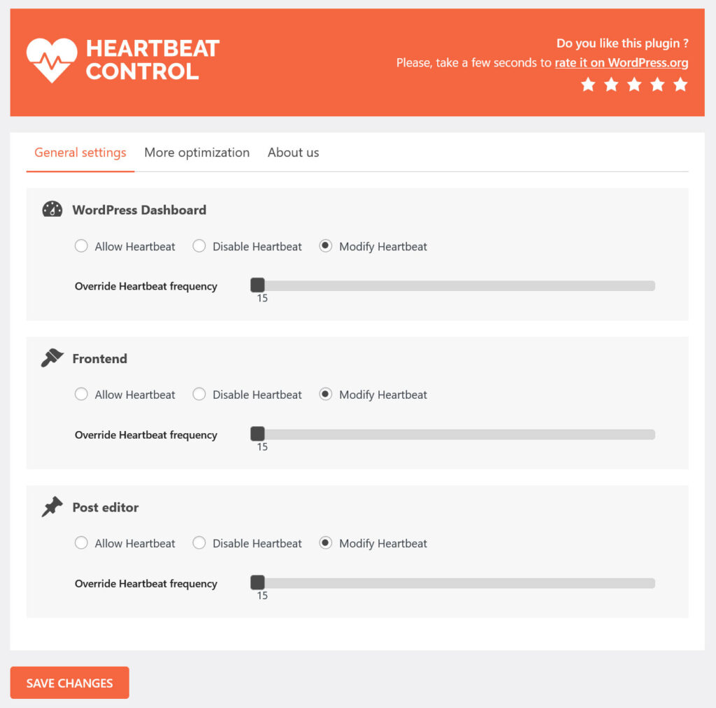 configuración de control de latidos del corazón