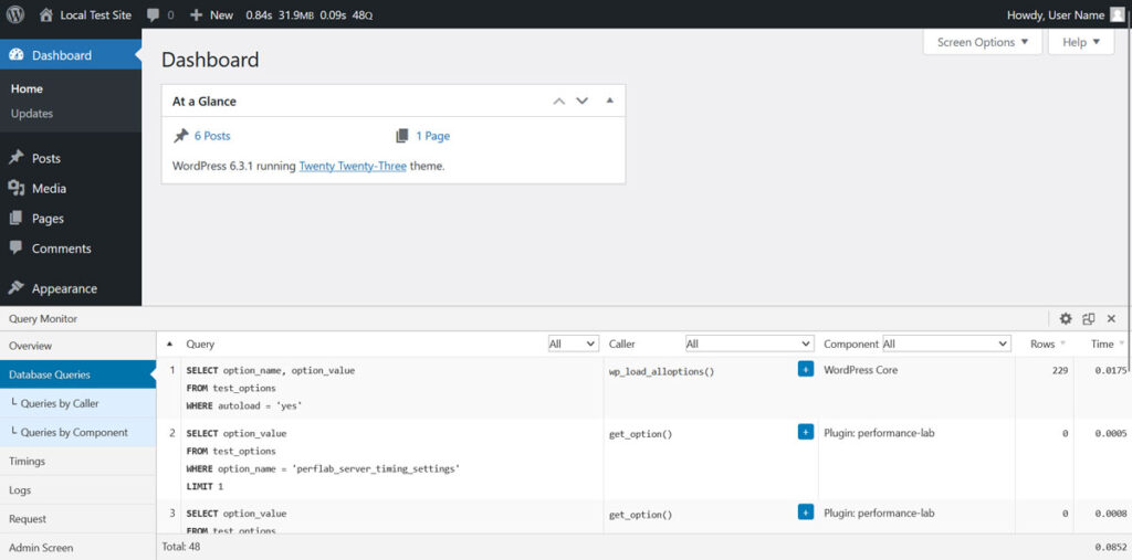 consultar o console do monitor no back-end do wordpress